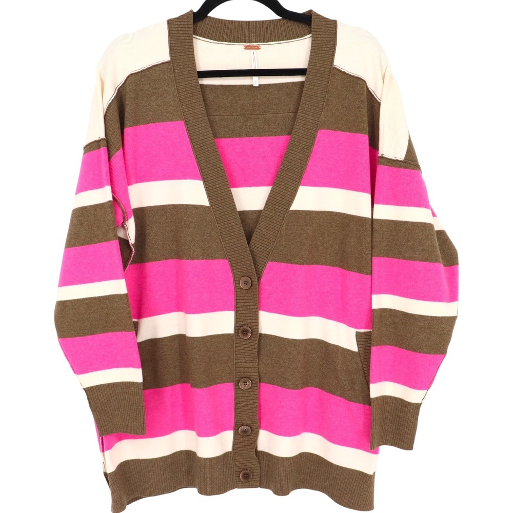 Free People League Of Her Own Cardigan Women's Size S Pink Brown Oversized
